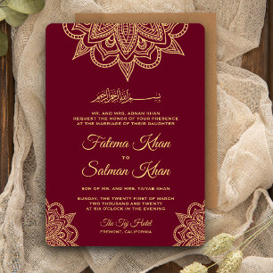 Invitation Henné de Bourgogne d'or Mehndi Mariage islamique