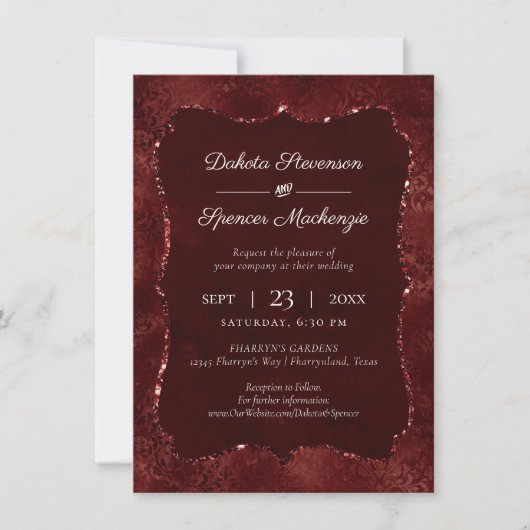 Invitation Henné Romance | Red Satiny Grunge Damask (Devant)