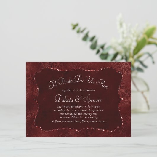 Invitation Henné Romance | Red Satiny Grunge Damask (Debout devant)