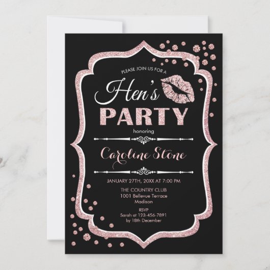 Invitation Hens Party Black Rose Gold (Devant)