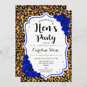 Invitation Hen's Party - Royal Blue Gold Empreinte de léopard (Devant / Derrière)
