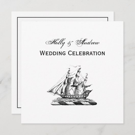 Invitation Héraldique Vintage Nautique Clipper Ship Crest (Devant / Derrière)