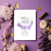 Invitation Herbarium géométrique violet et or Mariage de code