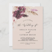 Invitation Herbe Boho Pampas | Mariage arrière du monogramme (Devant)