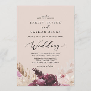 Invitation Herbe Boho Pampas Mariage de pêche