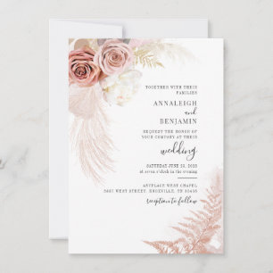 Invitation Herbe de la Pampa à l'aquarelle élégante Mariage e
