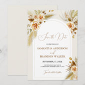 Invitation Herbe de la pampa aquarelle boho Save the Date (Devant / Derrière)