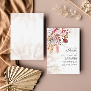 Invitation Herbe de la Pampa Bohème Fleurs Séchées Fille Baby