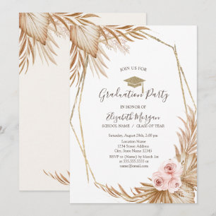 Invitation Herbe de la pampa Roses Casquette de remise de dip