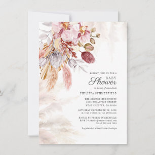 Invitation Herbe de Pampa Bohème Fleurs Séchées Tan Baby Show