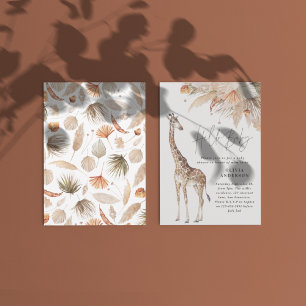 Invitation Herbe de pampa botanique girafe moderne safari chi