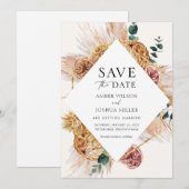 Invitation Herbe de Pampas de Bohême Économisez la date (Devant / Derrière)