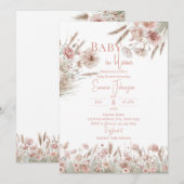 Invitation Herbe de Pampas Fleurie Rose (Devant / Derrière)