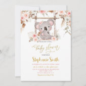 Invitation Herbe de Pampas Rose Flore Koala Australien Bébé F (Devant)