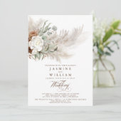 Invitation Herbe des Pampas Bohème Budget Code QR Mariage (Debout devant)