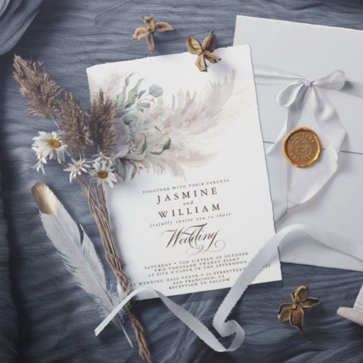 Invitation Herbe des Pampas Bohème Budget Code QR Mariage