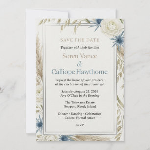 Invitation Herbe des Pampas Bohème, Chardon & Roses Blanches