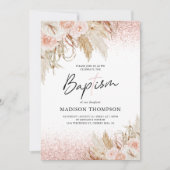 Invitation Herbe des Pampas de baptême Rose Christening (Devant)