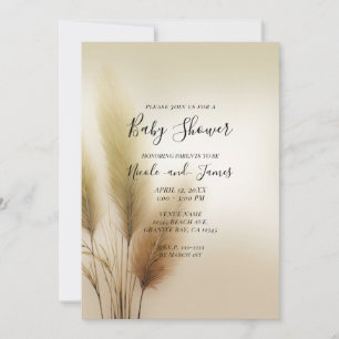 Invitation Herbe des Pampas Dorée Baby Shower Bohème Bohème