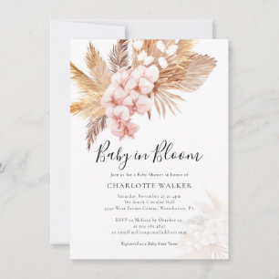 Invitation Herbe des Pampas Fleur Rose Automne Baby Shower