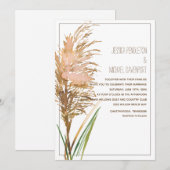 Invitation Herbe des Pampas Rustique sur Mariage Blanc (Devant / Derrière)