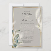 Invitation Herbe Smokey Anthurium Turquoise et Pampas en plum (Devant)