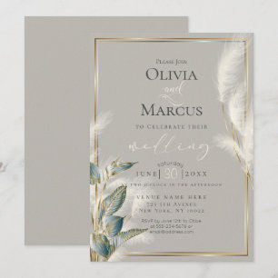 Invitation Herbe Smokey Anthurium Turquoise et Pampas en plum