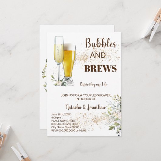 Invitation Herbes et verdure Bulle & Brews Couples Douche (Devant/Arrière en situation)