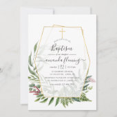 Invitation Herbier de forêt géométrique baptême (Devant)