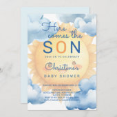 Invitation Here comes the son baby boy shower (Devant / Derrière)