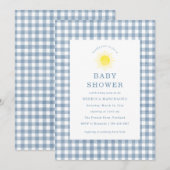 Invitation Here Comes The Son Blue Gingham Baby Shower (Devant / Derrière)
