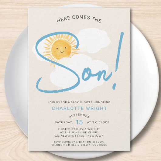 Invitation Here Comes The Son Boy Baby Shower