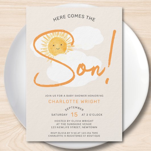 Invitation Here Comes The Son Boy Baby Shower