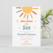 Invitation Here Comes The Son Boy Baby Shower (Debout devant)