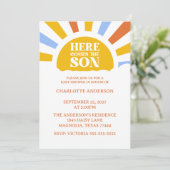 Invitation Here Comes The Son Boy Baby Shower (Debout devant)