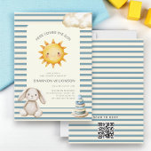 Invitation Here comes the son QR code stripes baby shower