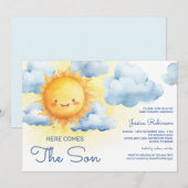 Invitation Here Comes The Son Summer Baby Shower (Devant / Derrière)
