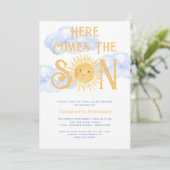 Invitation Here Comes The Son Sun Clouds Baby Shower (Debout devant)