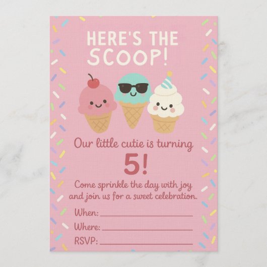 Invitation Here’s the Scoop Ice Cream Birthday Invite (Devant)