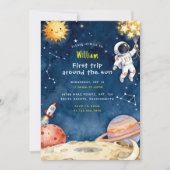 Invitation Here Space First Trip Around The Sun 1st Birthday (Devant)