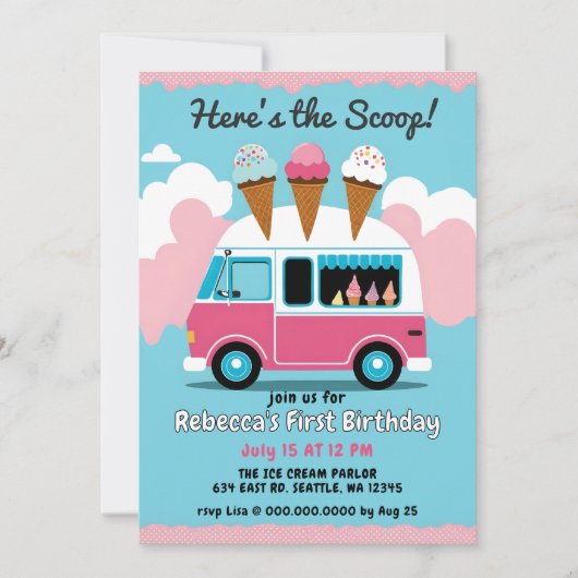 Invitation Heres Scoop Ice Cream Camion Anniversaire (Devant)