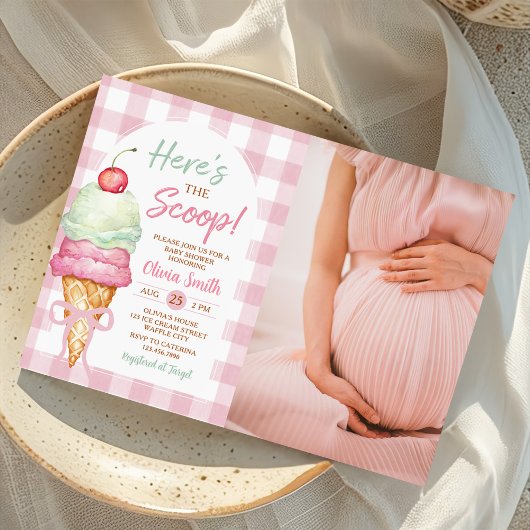Invitation Here's The Scoop Ice Cream Bow Baby Shower Photo