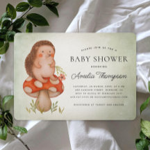 Hérisson Aquarelle Et Baby shower Vert Champignons
