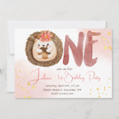 Invitation Hérisson aquarelle premier anniversaire (Devant)