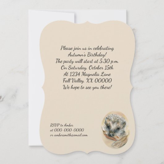Invitation Hérisson avec feuilles d'automne fête d'anniversai (Dos)