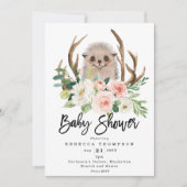 Invitation hérisson baby shower moderne fleuri rustique (Devant)