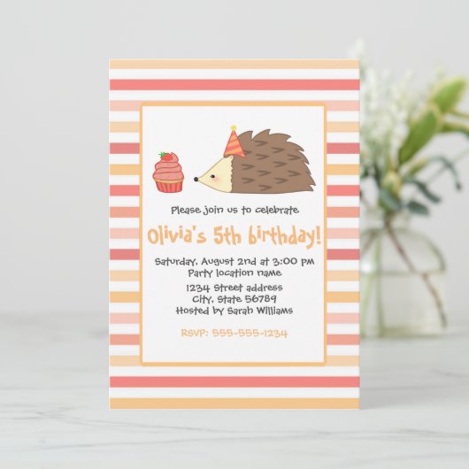 Invitation Hérisson du parti et gâteau (Debout devant)