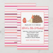 Invitation Hérisson du parti et gâteau (Devant / Derrière)