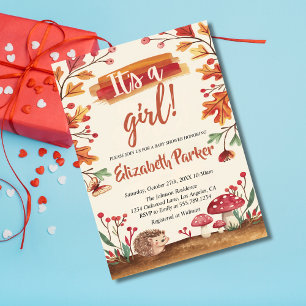 Invitation Hérisson et champignons Chute Baby shower des bois