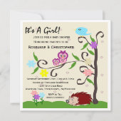 Invitation Hérisson Et Chouette Conception Baby shower Person (Devant)